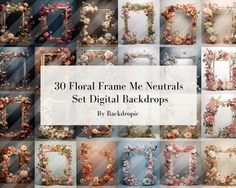 30 Flower Frame Me Neutral Floral Backdrop Overlay Maternity Digital Background Wedding Digital Backdrop Digital Overlays Photoshop Overlays