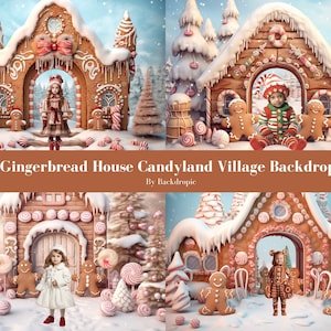 4 Christmas Digital Backdrop Photography Gingerbread Background Christmas Overlay Photoshop Template Christmas Background Digital for Kids