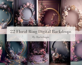 Floral Ring Backdrop Overlays Wedding Backdrop Hanging Floral Hoop Digital Backdrop Overlay Floral Backdrop Floral Backdrops wedding digital