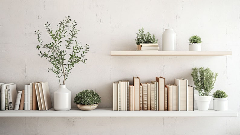 Minimalist White Shelving Zoom Background: Home Office Backdrop (Digital Download) image 1