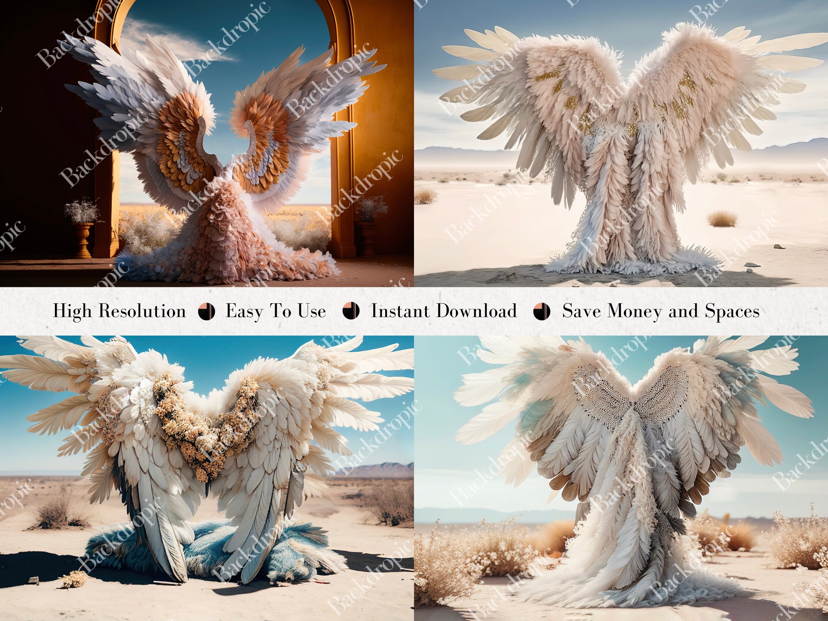 Digital Backdrops Digital Angel Wings Background Wedding Backdrop ...