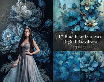 17 Blue Skinny Canvas Digital Floral Backdrops Maternity Backdrop Overlays Digital Background Overlays Fine Art Textures Photoshop Overlays