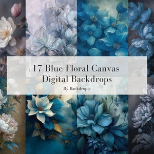 17 Blue Floral Digital Backdrop Overlays Maternity Digital Overlay Maternity Digital Background Fine Art Textures Photoshop Overlay Flowers