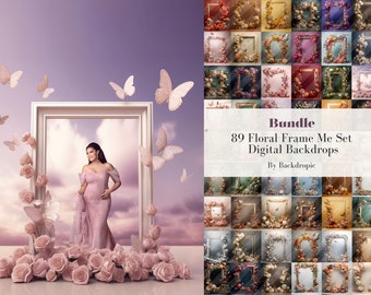 89 Flower Frame Colorful Floral Backdrop Overlay Maternity Digital Background Wedding Digital Backdrop Digital Overlays Photoshop Overlays