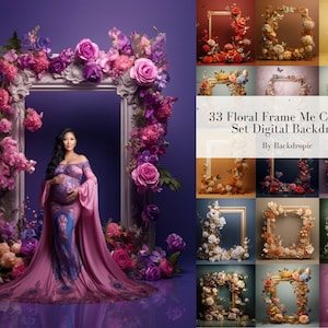 Flower Frame Colourful Flower Backdrop Overlay Maternity Digital Background Digital Backdrop Wedding Digital Download Digital Overlays