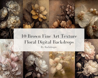10 Brown Skinny Canvas Digital Floral Backdrops Maternity Backdrop Overlays Digital Background Overlays Fine Art Textures Photoshop Overlays