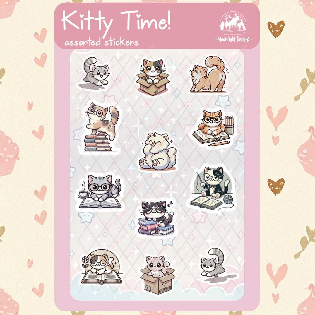 Cute Cat Sticker Sheet - Cute Kitty Stickers - Kawaii Kitty Stickers ...
