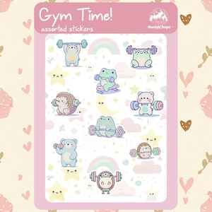 Cute Fitness Sticker Sheet - Cute Gym Stickers - Kawaii Workout Stickers - Bullet Journal Stickers | Planner | Scrapbook | Kindle Sticker