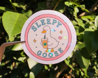 Sleepy Goose Sticker | Funny Coffee Goose Sticker | Tired Goose Decal | Cute Caffeine Sticker | Silly Goose Sticker