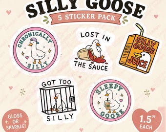 Silly Goose Sticker Pack | 5 Funny Goose Stickers | Cute Goose Sticker Set | Funny Animal Decals | Glossy or Sparkle Stickers