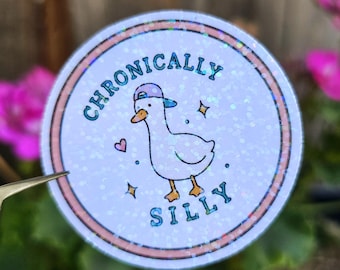 Chronically Silly Goose Meme Sticker – Funny Anti-Social Meme – Cute Girl, Laptop, Water Bottle, Planner, Kindle, Aesthetic