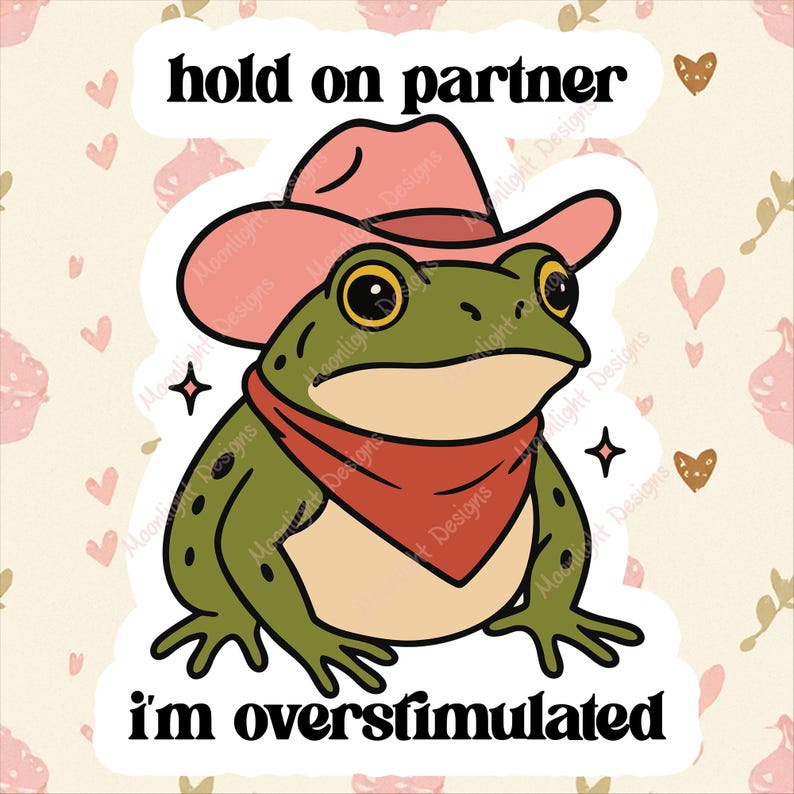 Hold On Partner I'm Overstimulated Sticker Cowboy Frog Sticker – Funny Anti-Social Meme – Cute Frog, Laptop, Water Bottle, Planner, Kindle image 4