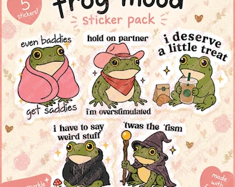 Frog Mood Sticker Pack | Funny Frog Stickers | 5 Pack | Overstimulated Frog | Autism Humor | Silly Frog Stickers | Gloss or Sparkle
