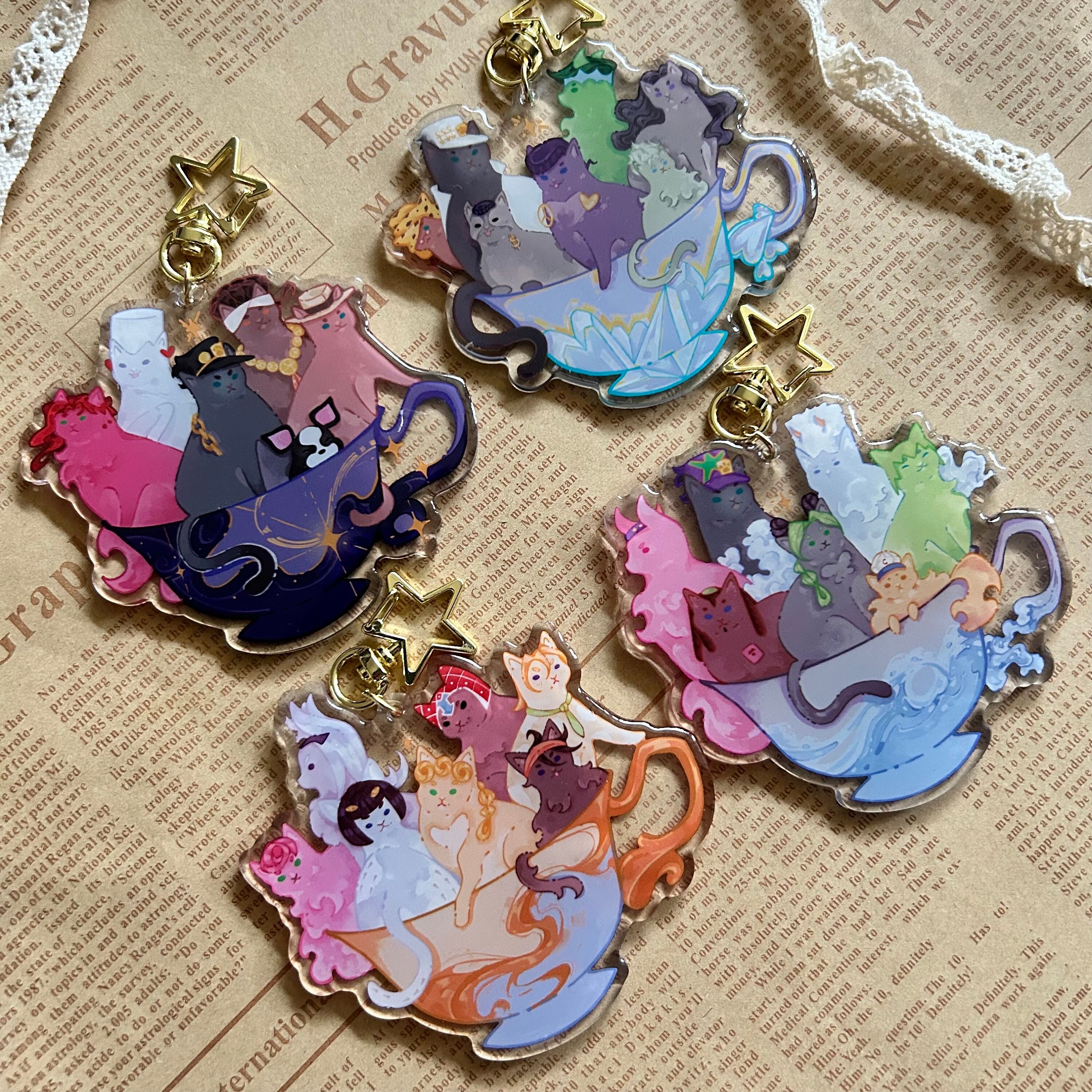 Jojokitty Bizzare Teacup Cats - Acrylic Keychain! - Etsy