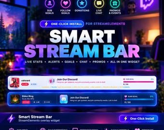 Premium Smart Stream Bar Overlay for Twitch | StreamElements Widget | Last.fm Music, Floating Chat, Goals, Alerts