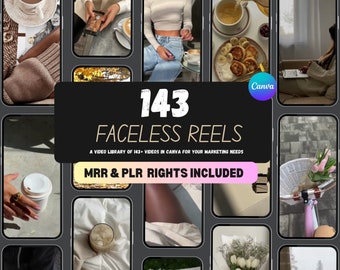 143 Faceless Aesthetic Instagram Reels, Faceless Digital Marketing Guides, MRR/PLR Rights, Canva Templates, Instagram Hooks and Reels DFY