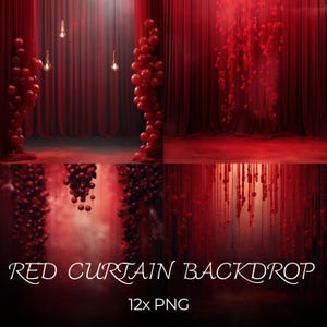 Red Curtain Backdrop Bundle, Stage Curtain Overlay, Luxury Red Curtain Background, Fine Art Background, Wedding Backdrop, Curtain Background