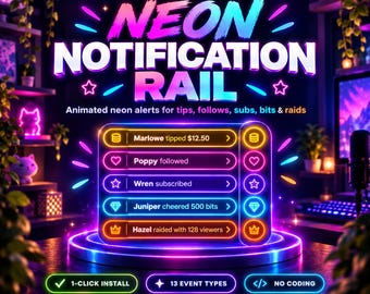 Neon Notification Rail StreamElements Widget | Animated Twitch Alerts Overlay | 13 Event Types, 1-Click Install | Twitch
