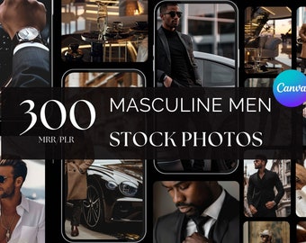 Fotos de stock de estética masculina, plantillas de Canva (MRR y PLR)