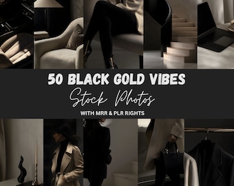 50 Dark Gold Aesthetic Luxury Stock Photos for Digital Marketing, MRR & PLR Rights Faceless Marketing, Branding, Entrepreneur, Melanin Luxe