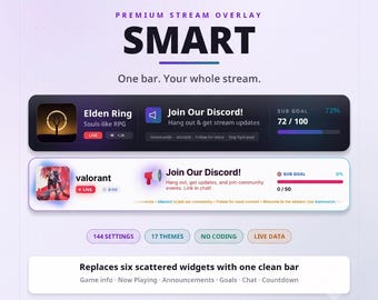 StreamElements Overlay Animated Stream Bar for Twitch YouTube Kick, Goal Bar, Chat, Alerts, Music Widget, 17 Themes, OBS Digital Download