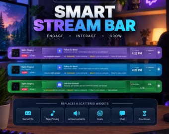 Twitch and Kick Overlay Stream Bar for StreamElements | Animated Alerts, Live Viewer Count, Chat, Goals & Ticker | Kick | 1-Click Install