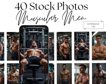 Aesthetic Men Stock Photo Bundle Muscular Men with MRR & PLR Rights Digital Marketing, Men&#39;s Lifestyle, Gym Aesthetic, Masculine Images