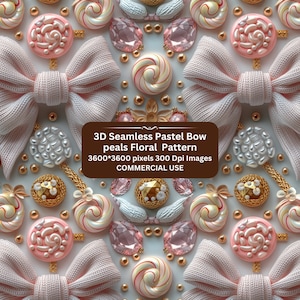 3D Pastel Bow pearl Bows, Seamless Pattern Repeating File for Fabric Sublimation Download Digital Paper Scrapbook Journal Surface Design