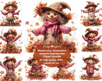 JPEG Fall Scarecrows Clipart high quality Charming autumn Scarecrow Graphics, Autumn Printables, Instant Digital Download, Unlimited