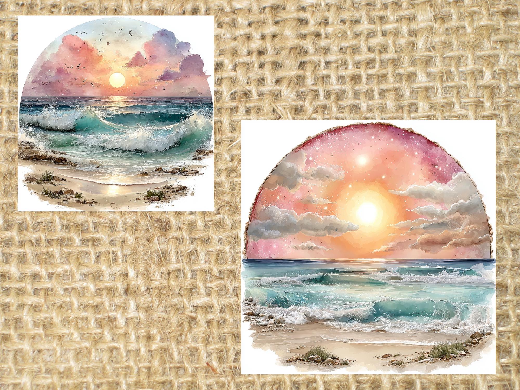 Watercolor Tropical Beach Clipart PNG | Coastal Lighthouse, Palm Trees ...