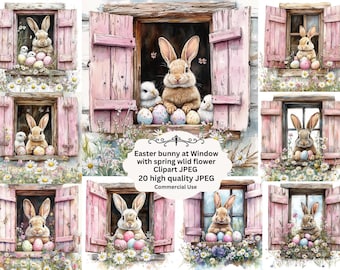 Easter Bunny at window Clipart easter eggs Floral Bunny PNG Clipart Cute Bunny and chick Clipart Spring Bunny PNG Meadow Spring | Commercial