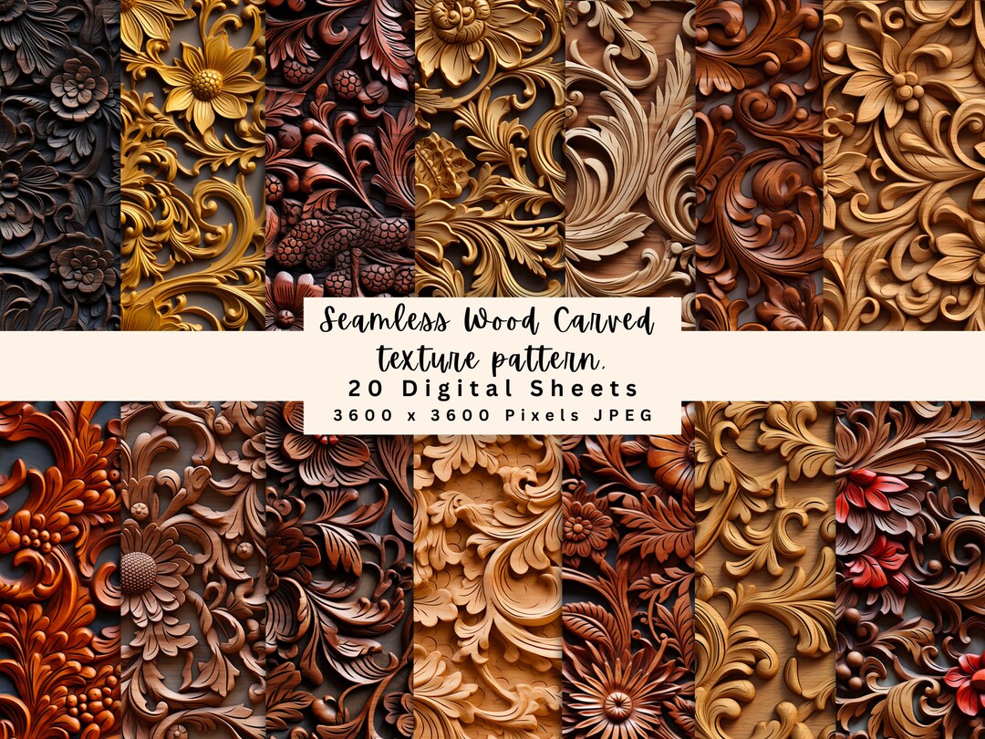 Seamless Carved Wood Texture JPEG Textures Digital Paper, Rustic Wood ...