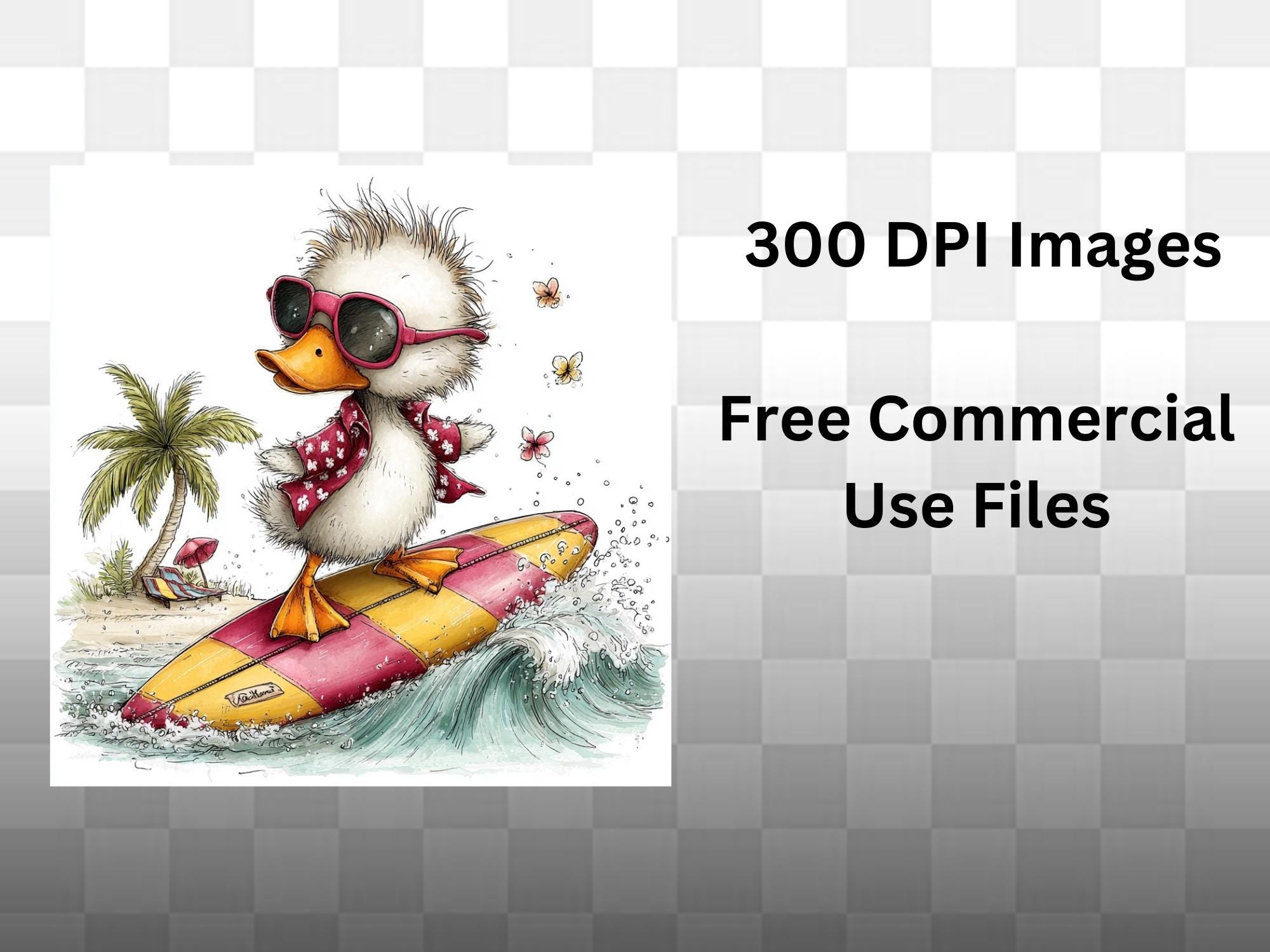 Cute Duck Clipart JPEG – Summer Duckling Illustration – Beach Duck With ...