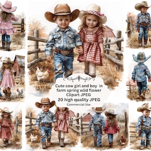 Aquarell niedlichen Cowgirl Cowboy in Bauernhof Clipart, Wild-West-Bundle, Baby Mädchen, Cowgirl Kinderzimmer Clipart, Western, Baby Handwerk, kommerzielle Nutzung