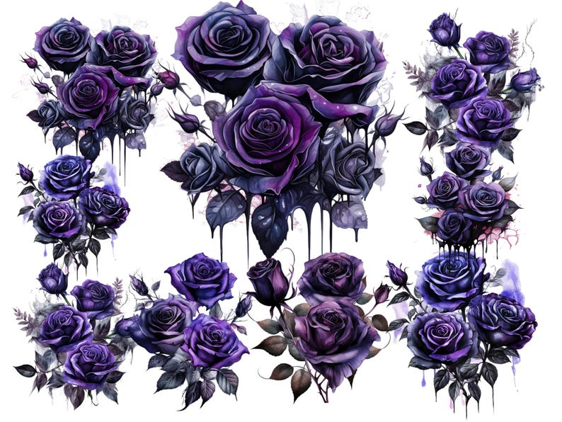 Gothic Purple Rose Clipart Bundle 25 Png Images Dark Fantasy ...