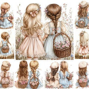 Bester Freund Aquarell Mädchen Bester Freund Clipart Bundle, Mädchen Clipart, Freunde Porträt Png, Mädchen Gesicht Clipart, digital BLOND UND REDHEAD