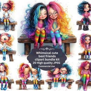 Melhores amigas fofas e caprichosas clipart, melhores amigas clipart, irmãs clipart, impressão de melhores amigas, JPG de alta qualidade, download digital,