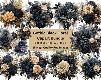 Dark Floral Gothic Clipart Bundle Png Gothic Rose Png Printable Wall Art, Decor, Scrapbooking , Junk Journaling DIGITAL DOWNLOAD