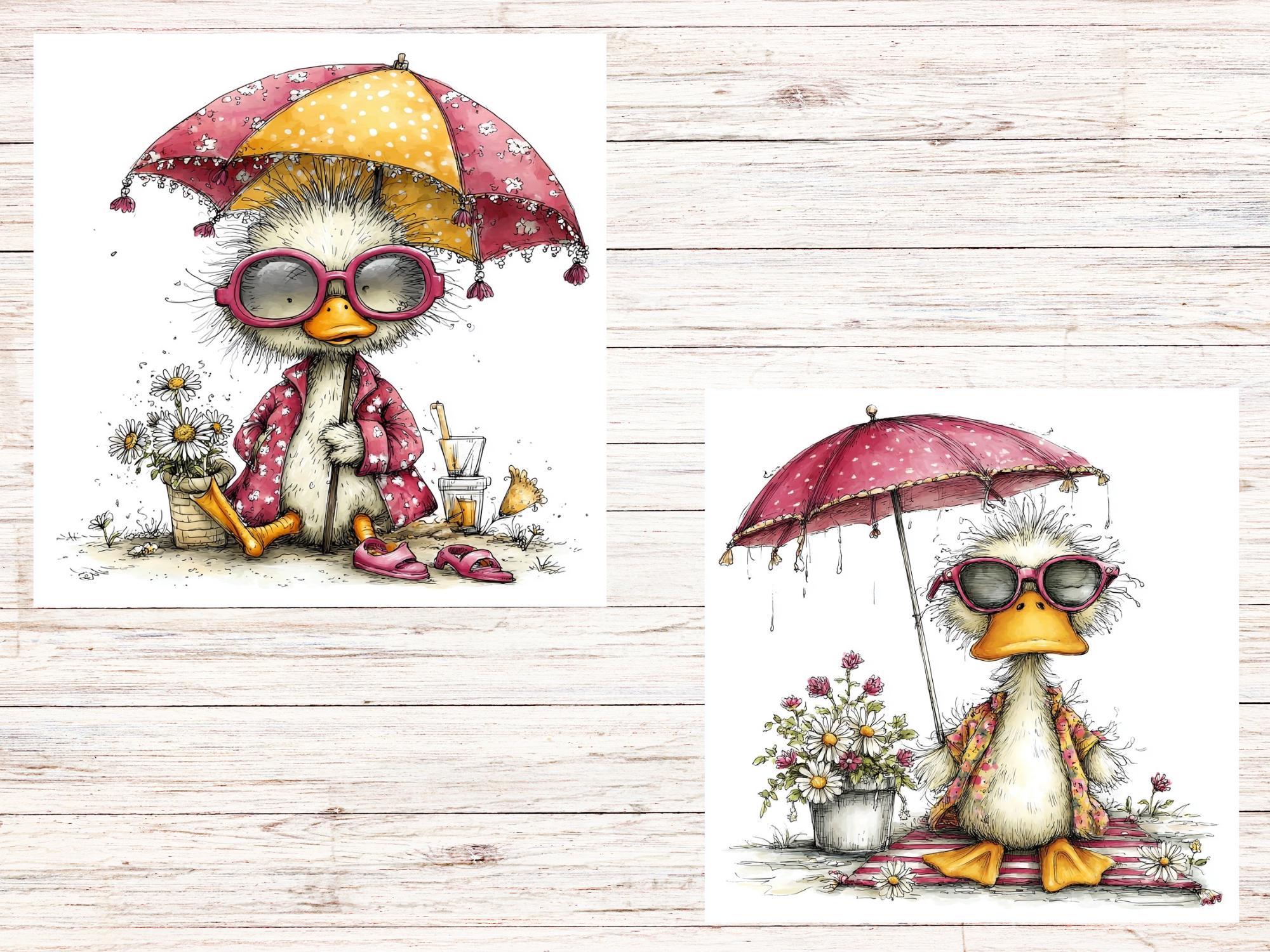 Cute Duck Clipart JPEG – Summer Duckling Illustration – Beach Duck With ...