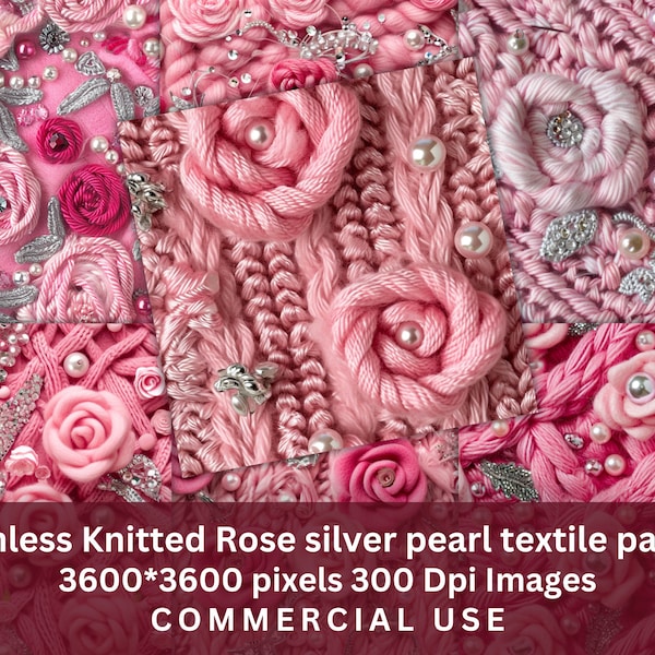 Seamless Knitted floral rose Seamless File, Digital Faux Embroidery Seamless rose Repeat Fabric Design, Love seamless File Custom Fabric