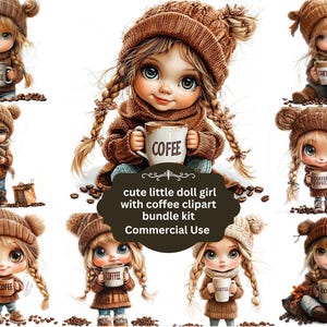 Paquete de 15 imágenes JPEG de una linda muñequita de café. Imágenes prediseñadas de una linda chica. Chica de moda, imágenes prediseñadas lindas, arte imprimible, arte mural, pegatinas.