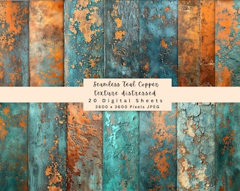 Seamless Turquoise Copper and Patina shimmer distressed background Rust digital paper, Rust Printable Paper Pack, Rust Paper Pack