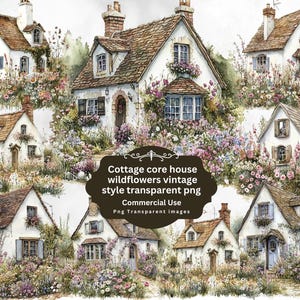 Cottage House wildflowers vintage Clip Art, Country Side Home Printable Images, Stone House Scrapbooking Paper Crafts png kit , Digital