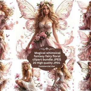 Watercolor pink Fairy Clipart Cute Fairy Garden Clipart Enchanted Forest Pink Fairy Bundle Magic Fairies Set Commercial Use , junk journal