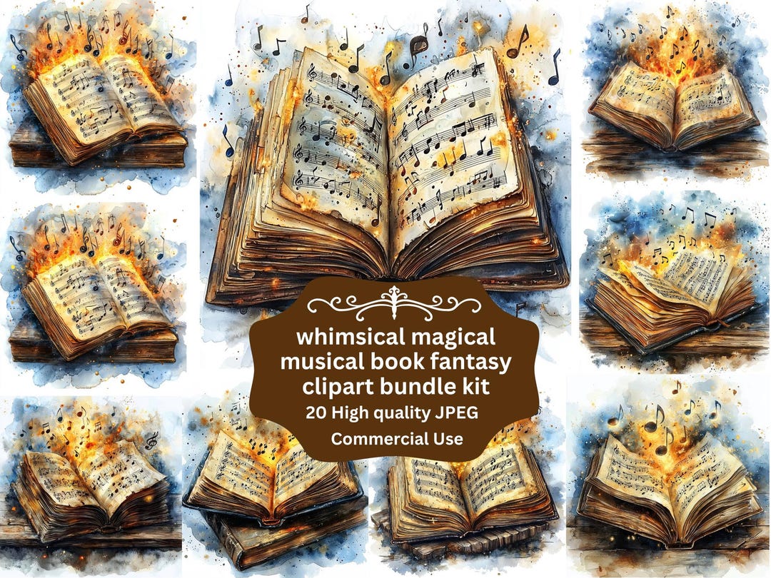 Magic Notes Drawing Magical Book Music Notes, Vintage Clipart, Printable Watercolor Clipart ...