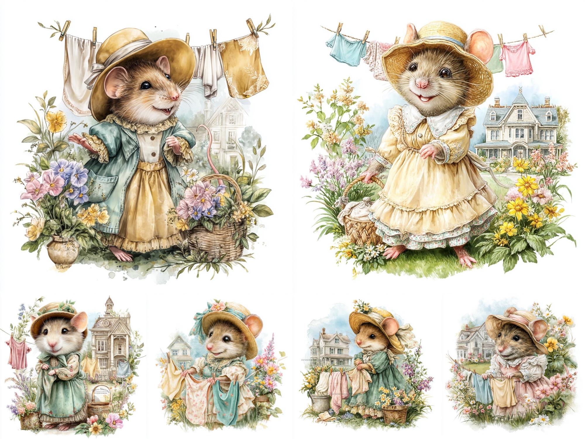 Cottage Core Computer Mouse Cottagecore Mouse Clipart Bundle – Vintage Animal PNG – Cute Mouse ...