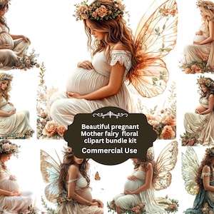 Lot de cliparts mignon belle fée florale enceinte, fée florale, png de grossesse, enceinte, naissance, babyshower, lot de cliparts fantastique