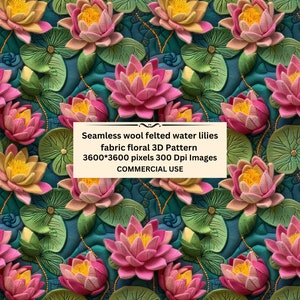 Laine feutrée 3D nénuphars broderie florale motif sans couture fichier répétitif tissu sublimation téléchargement immédiat papier numérique scrapbooking