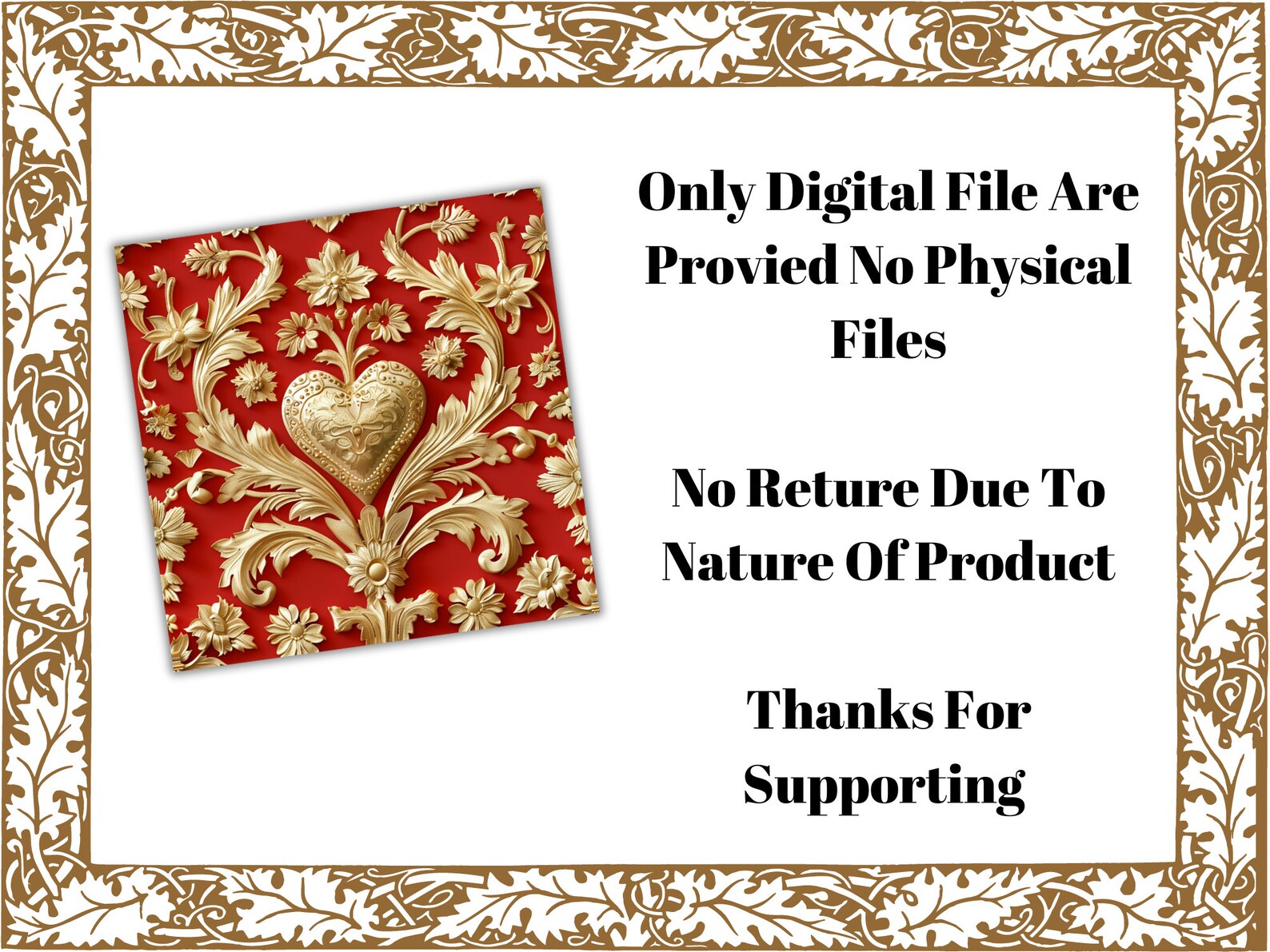 Seamless Rococo Gold & Red Heart Motifs Damask Pattern, Shiny Metallic ...