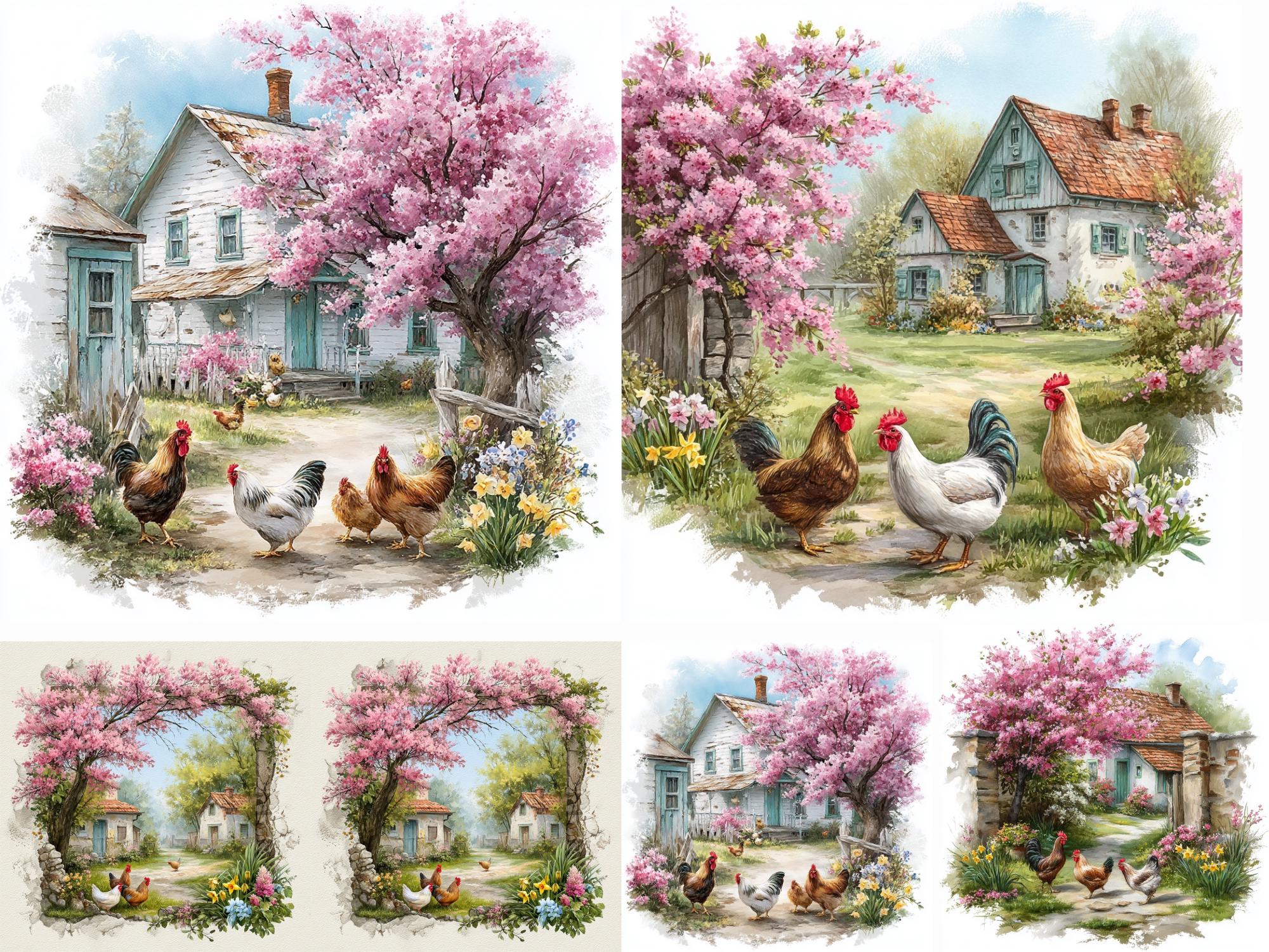 Spring Farmhouse Clipart Bundle, Watercolor Country Cottage JPEG ...